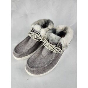 Hey Dude Size 8 Women's Britt Faux Fur Lined Gray Moc Toe Casual Shoes Cozy